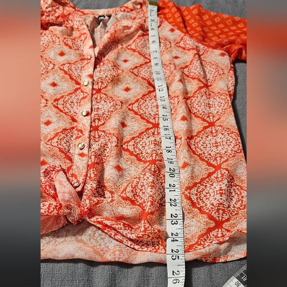 Kut From The Kloth | Orange Geometric Sheer Button Down Blouse - Picture 7 of 10